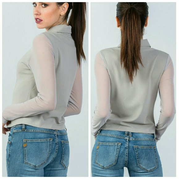Gray Zipper Moto Jacket w Sheer Sleeves - Picture 2 of 2
